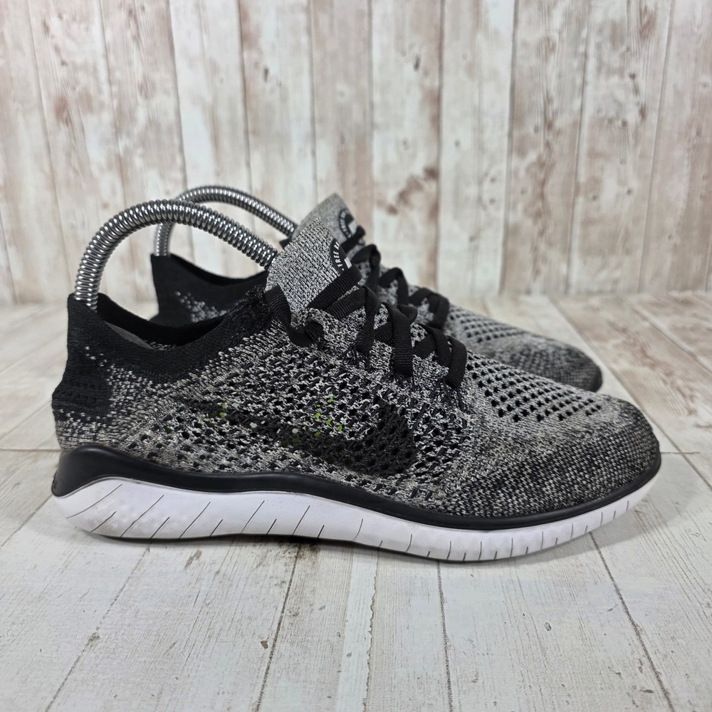 Nike Free RN Flyknit 2018 Womens 7 Oreo Black White Running Shoes 942839-101
